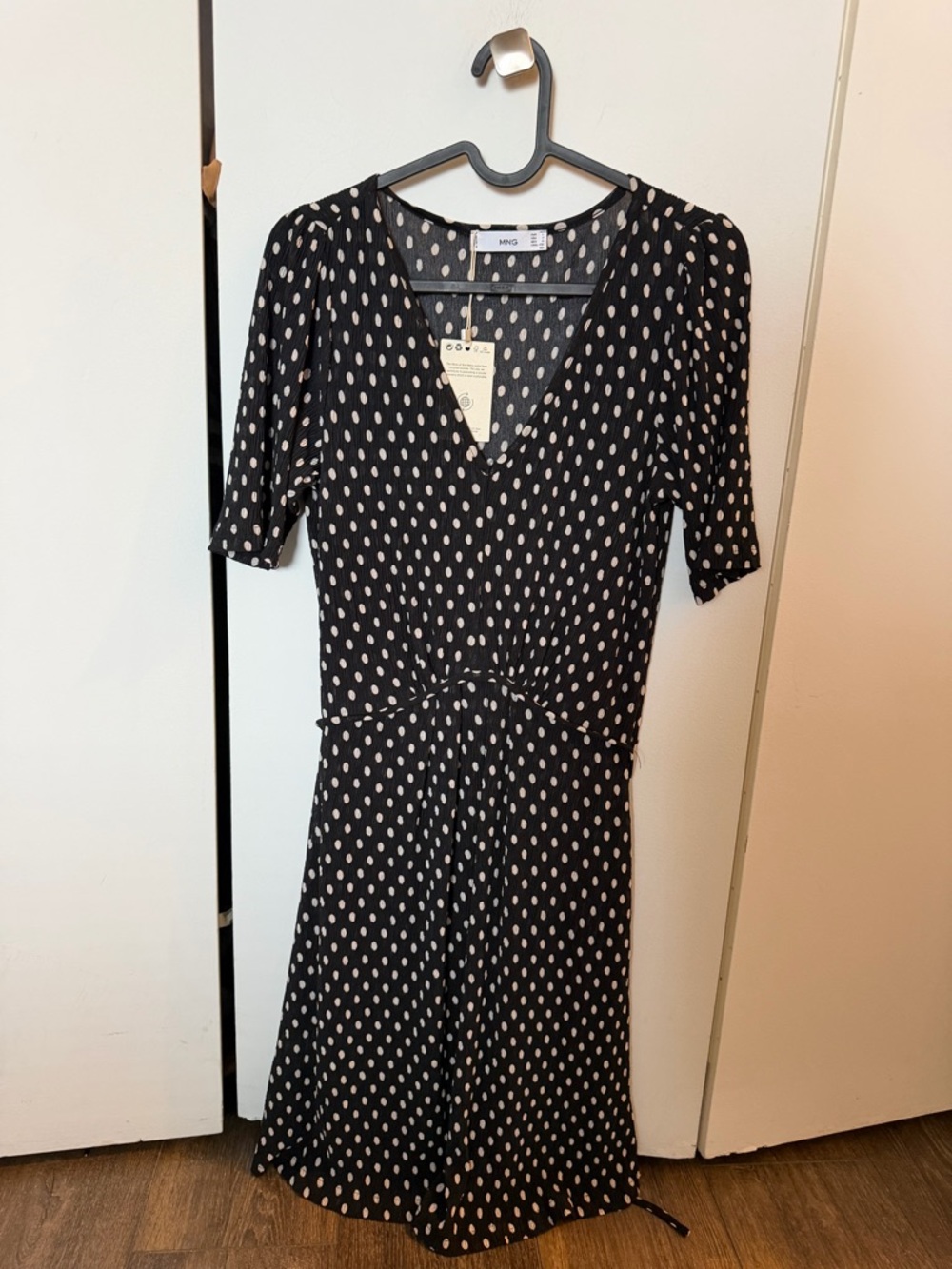 Mango Black Dress with Cream Polka Dots